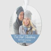 書道の初めてのクリスマスライトブルー オーナメント (正面)