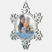 書道の初めてのクリスマスライトブルー スノーフレークピューターオーナメント (右)