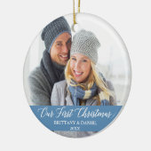 書道の初めてのクリスマスライトブルー セラミックオーナメント (左)