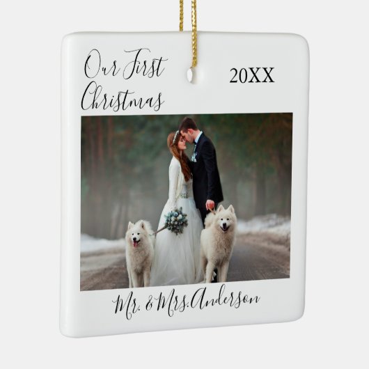 書道の初めてのクリスマス結婚写真 セラミックオーナメント (右)