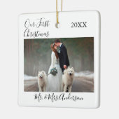 書道の初めてのクリスマス結婚写真 セラミックオーナメント (左)