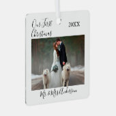 書道の初めてのクリスマス結婚写真 メタルオーナメント (正面右)