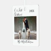 書道の初めてのクリスマス結婚写真 メタルオーナメント (正面左)