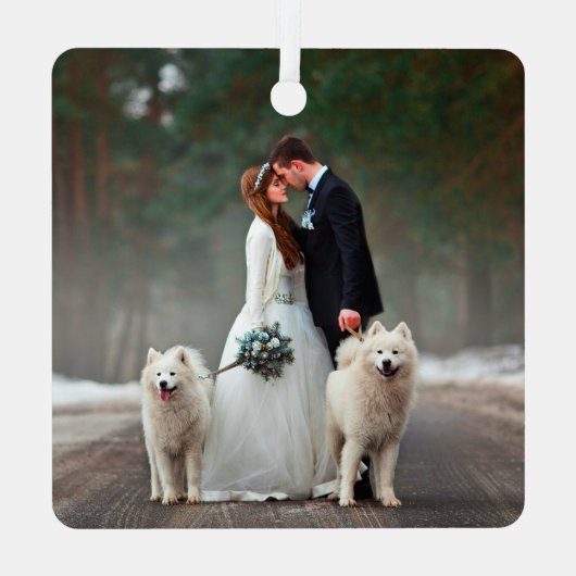 書道の初めてのクリスマス結婚写真 メタルオーナメント (裏面)