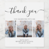 書道の台本の卒業式3写真ありがとう ワインラベル (シングルラベル)