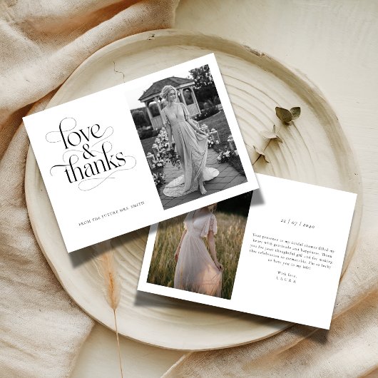 書道の愛と感謝していブライダルシャワー2写真 サンキューカード