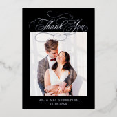 書道の時代を超えたシルバー結婚ズ・サンキュー 箔招待状 (正面)