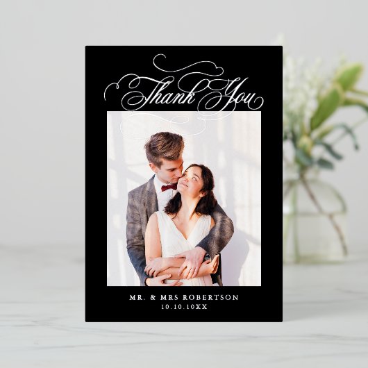 書道の時代を超えたシルバー結婚ズ・サンキュー 箔招待状 (立ち正面)