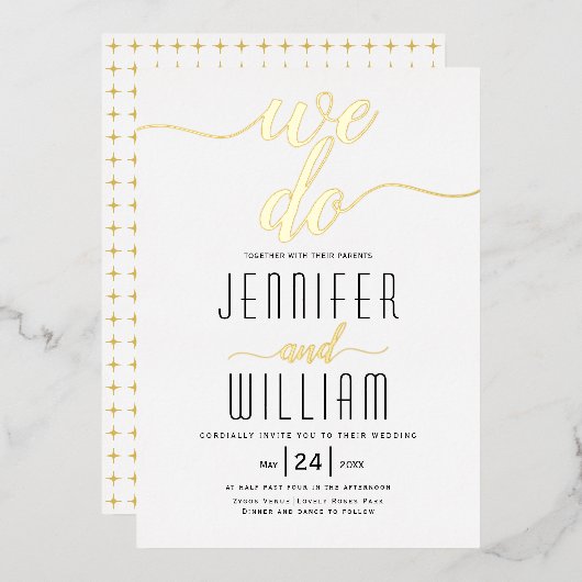 書道の書道を書結婚く実在金ゴールド 箔招待状 (正面/裏面)