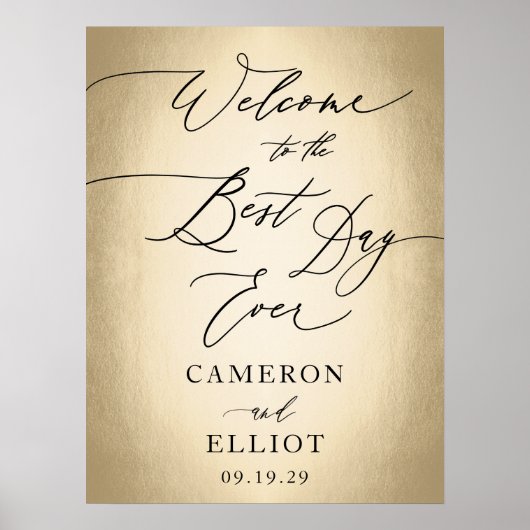 書道の最高の文字金ゴールドの結婚日 ポスター (正面)