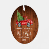 書道の木のミセス・クリスマス・レッド・トラック メタルオーナメント (正面左)