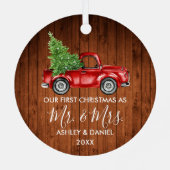 書道の木のミセス・クリスマス・レッド・トラック メタルオーナメント (裏面)