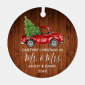 書道の木のミセス・クリスマス・レッド・トラック メタルオーナメント (正面)