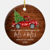 書道の木の初めてのクリスマスミセス・トラック セラミックオーナメント (裏面)