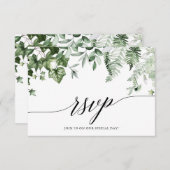 書道の植物のツタの結婚緑 出欠カード (正面/裏面)