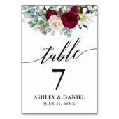 書道の水彩ブルゴーニュフローラ結婚ズ テーブルナンバー (正面)