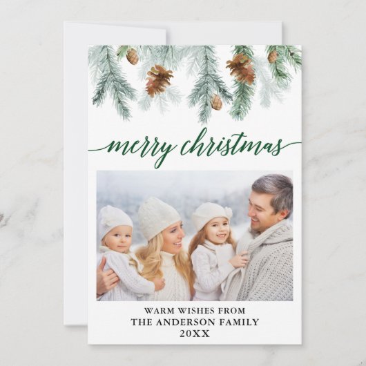 書道の水色パインコーン緑のクリスマス シーズンカード (正面)