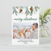 書道の水色パインコーン緑のクリスマス シーズンカード (スタンド正面)