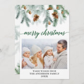書道の水色パインコーン緑のクリスマス シーズンカード (正面/裏面)