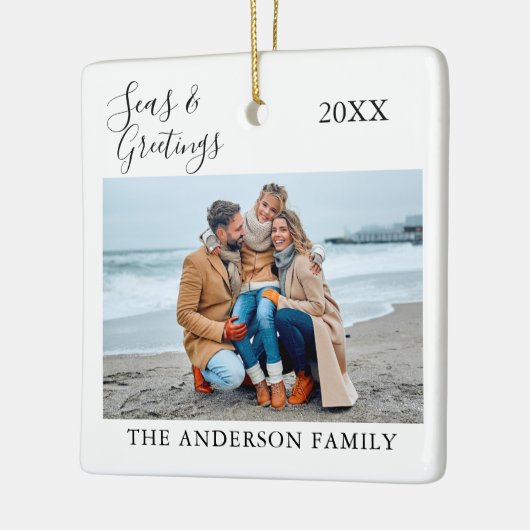 書道の海と挨拶の写真 セラミックオーナメント (左)