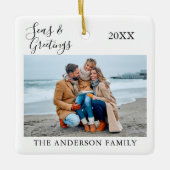 書道の海と挨拶の写真 セラミックオーナメント (正面)