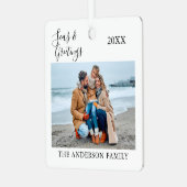 書道の海と挨拶の写真 メタルオーナメント (正面左)