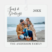 書道の海と挨拶の写真 メタルオーナメント (正面)