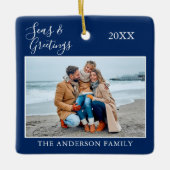書道の海と挨拶Photo Navy Blue セラミックオーナメント (正面)