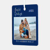 書道の海と挨拶Photo Navy Blue メタルオーナメント (正面左)