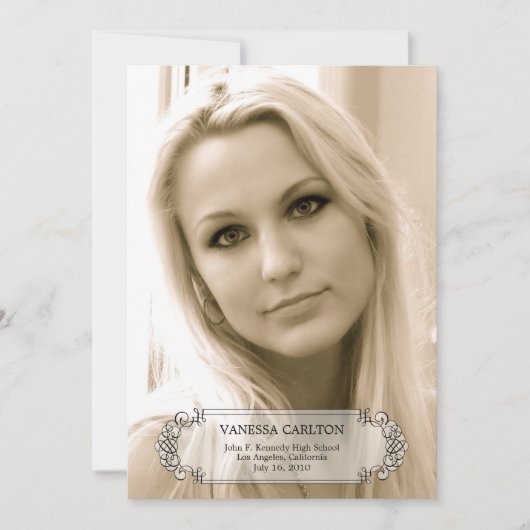 書道の渦巻き写真の卒業発表 招待状 (正面)