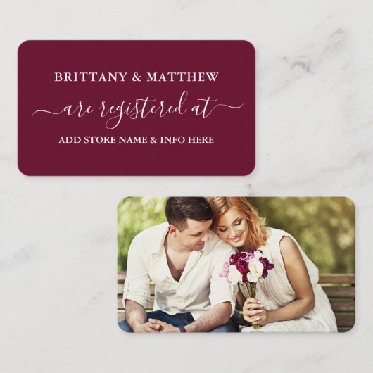 書道の登モダン録結婚写真ブルゴーニュ エンクロージャーカード (正面/裏面)