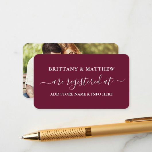 書道の登モダン録結婚写真ブルゴーニュ エンクロージャーカード (正面/裏面インサイチュ)