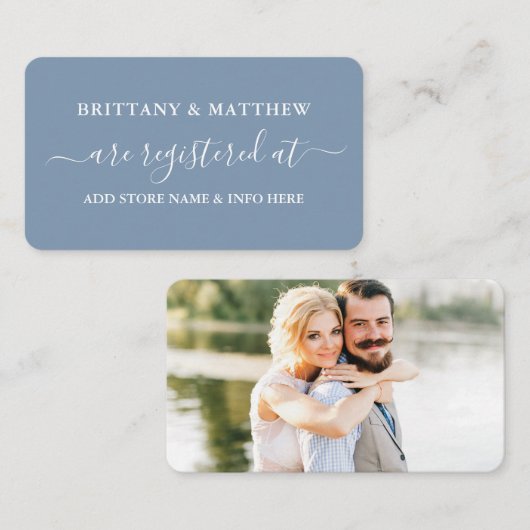 書道の登結婚録写真ほこりっぽい青 エンクロージャーカード (正面/裏面)