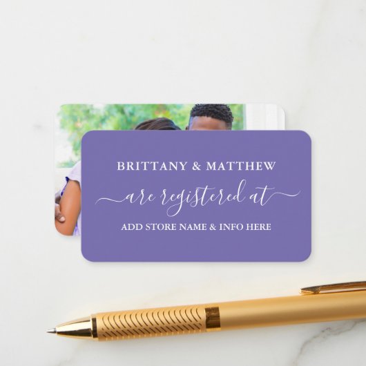 書道の登結婚録写真Periwinkle エンクロージャーカード (正面/裏面インサイチュ)