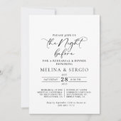 書道の白黒のリハーサルディナー 招待状 (正面)