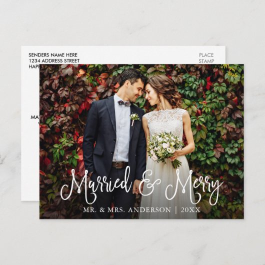 書道の結婚した台メリー本と結婚写真 ポストカード (正面/裏面)