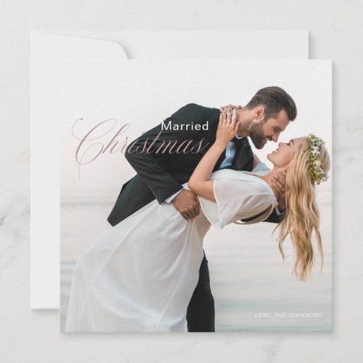 書道の結婚写真のクリ結婚したスマス シーズンカード (正面)