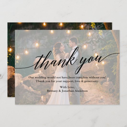 書道の結婚写真オーバーレイサンキューカード サンキューカード (正面/裏面)