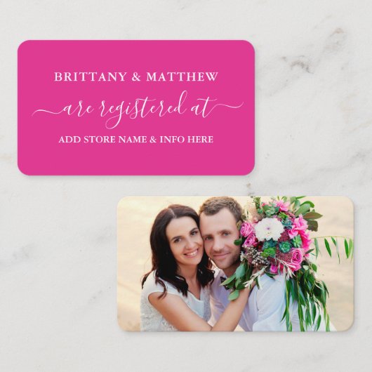 書道の結婚登モダン録写真ホットピンク エンクロージャーカード (正面/裏面)