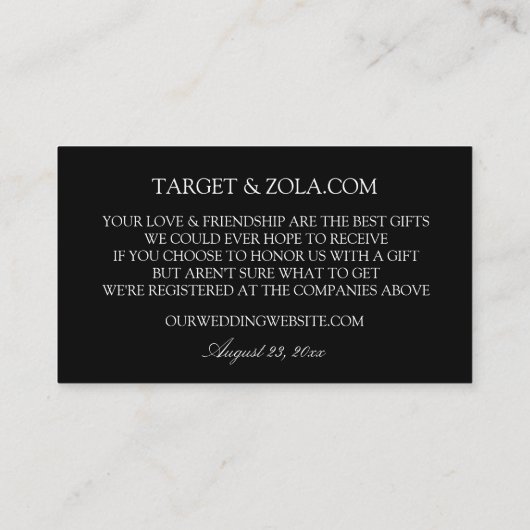 書道の結婚登録カードの挿入 – 黒 エンクロージャーカード (裏面)