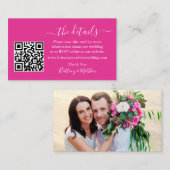 書道の結婚詳細くもの巣QRフォトホットピンク エンクロージャーカード (正面/裏面)
