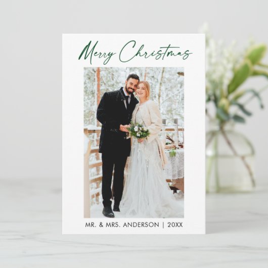 書道の緑のインク結婚スクリプトの写真 シーズンカード (スタンド正面)
