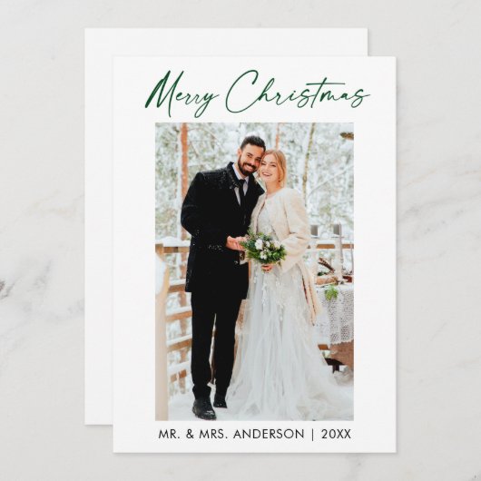 書道の緑のインク結婚スクリプトの写真 シーズンカード (正面/裏面)