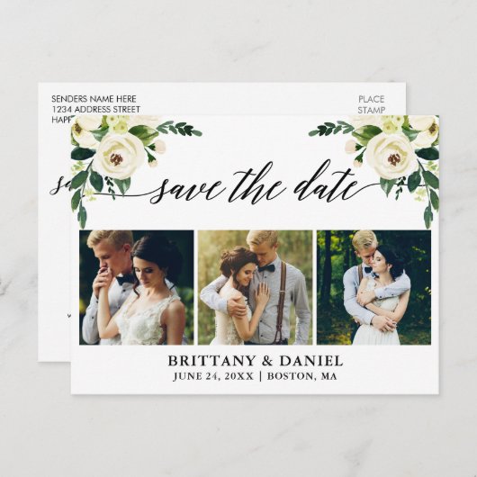 書道の緑のフローラ日付を保存3写真 案内ポストカード (正面/裏面)