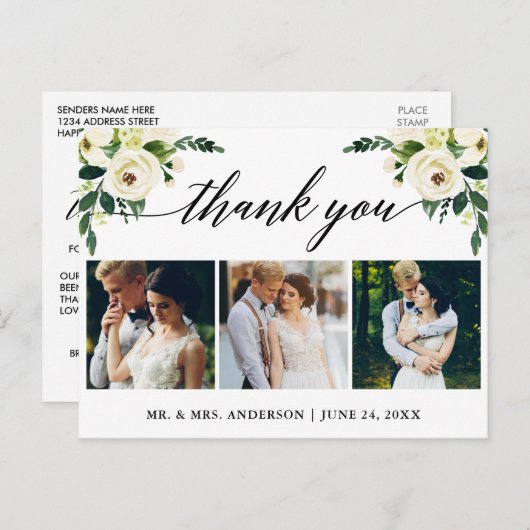 書道の緑のフローラ結婚の写真ありがとう ポストカード (正面/裏面)