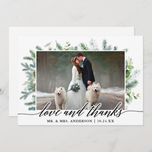 書道の緑の松の感謝してい愛結婚の サンキューカード (正面/裏面)