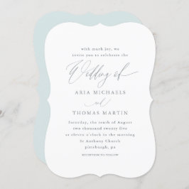 書道の美しい青結婚色 招待状