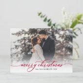 書道の赤いスクリプトの葉フォトクリスマス シーズンカード (スタンド正面)