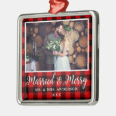 書道の赤い結婚した格子及びメリー メタルオーナメント (左)