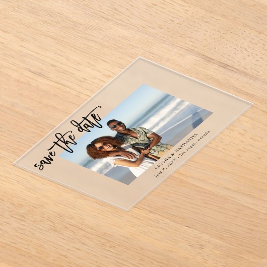 書道のUno写真Save the Date アクリル招待状 (レイダウン)